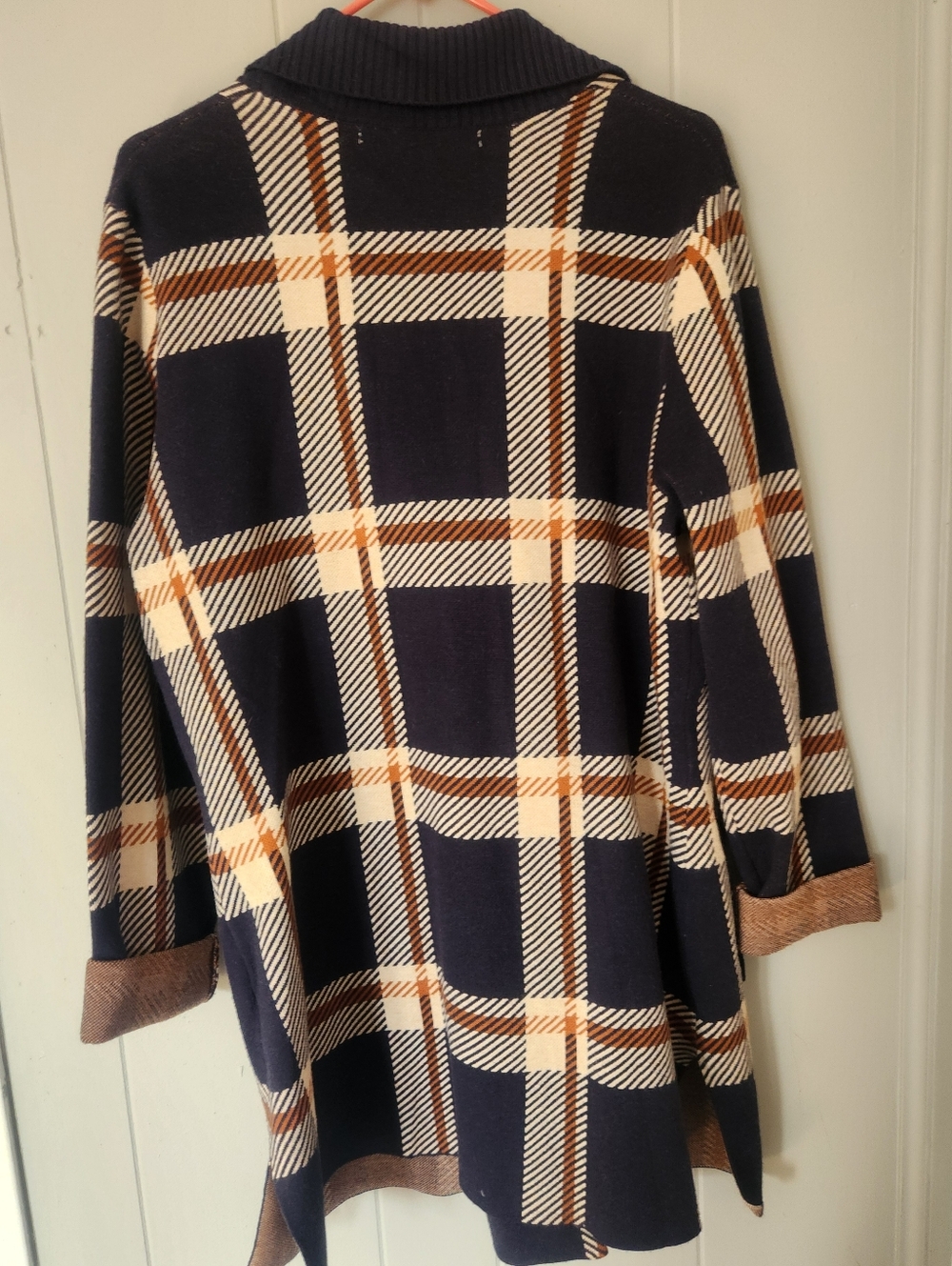 Max Studios Plaid Double-Breasted Women's Coat - Navy & Cream NWOT - Picture 2 of 5